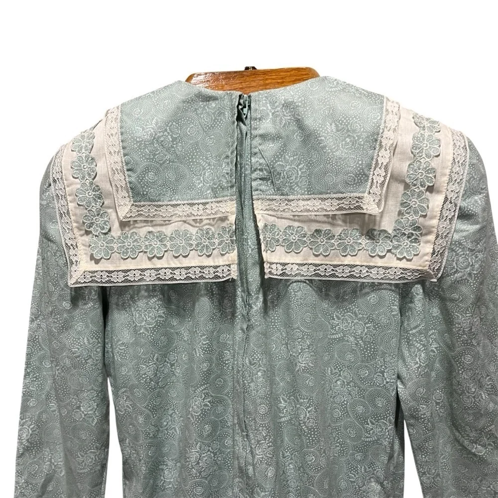 Gunne Sax Vintage Sage Green Floral Lace Dress with Drop Waist Cottagecore - Picture 6 of 13